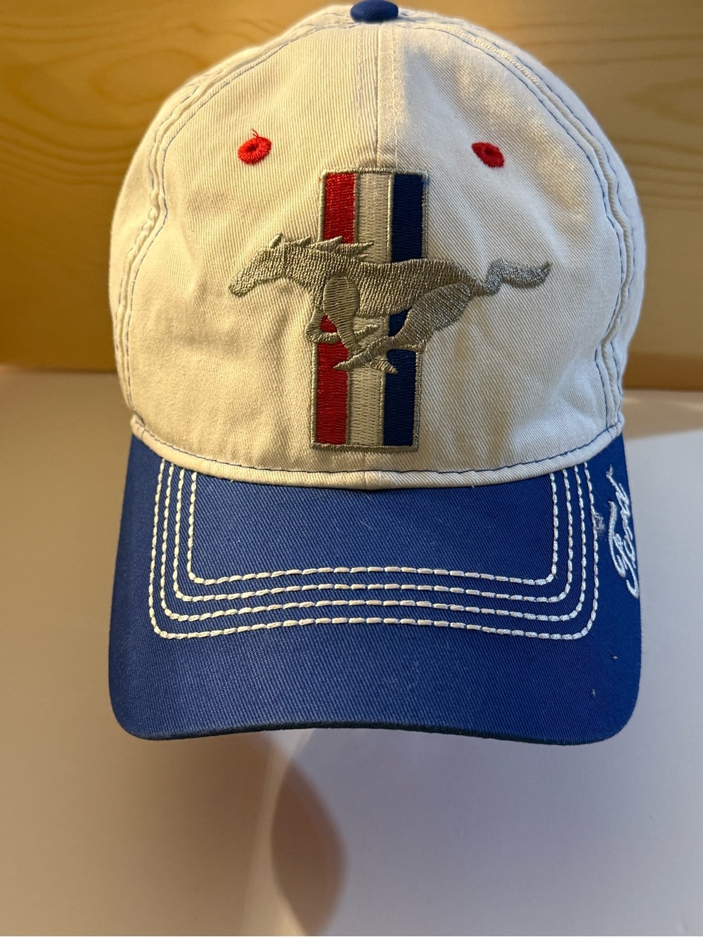 Ford Two-Tone Cream and Blue Mustang Logo Cap